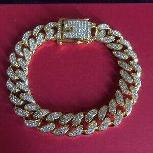 Gold Cuban Link Bracelet with cz stones